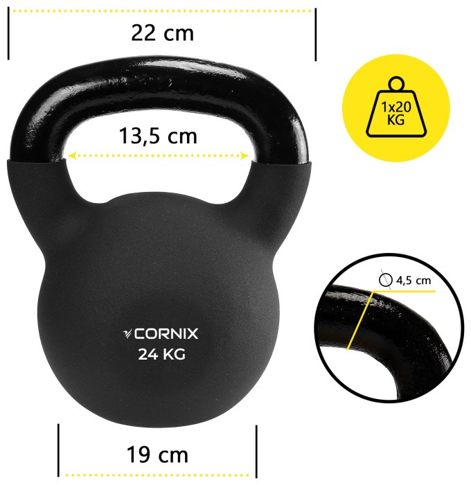 Гиря металева Cornix 24 кг з вініловим покриттям XR-0440 Black