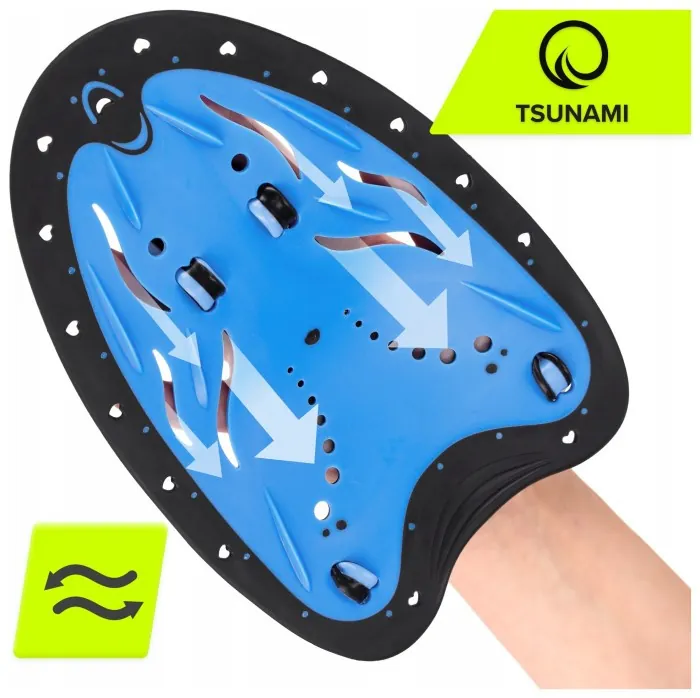 Лопатки для плавания в бассейне TSUNAMI Swimming Paddles 2 шт Black/Blue (P-5905973405355)