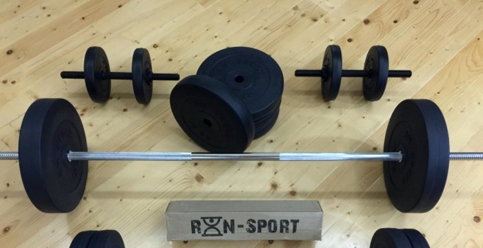 Штанга набірна 103 кг RN-Sport з ABS покриттям + рукавички, укр, укр