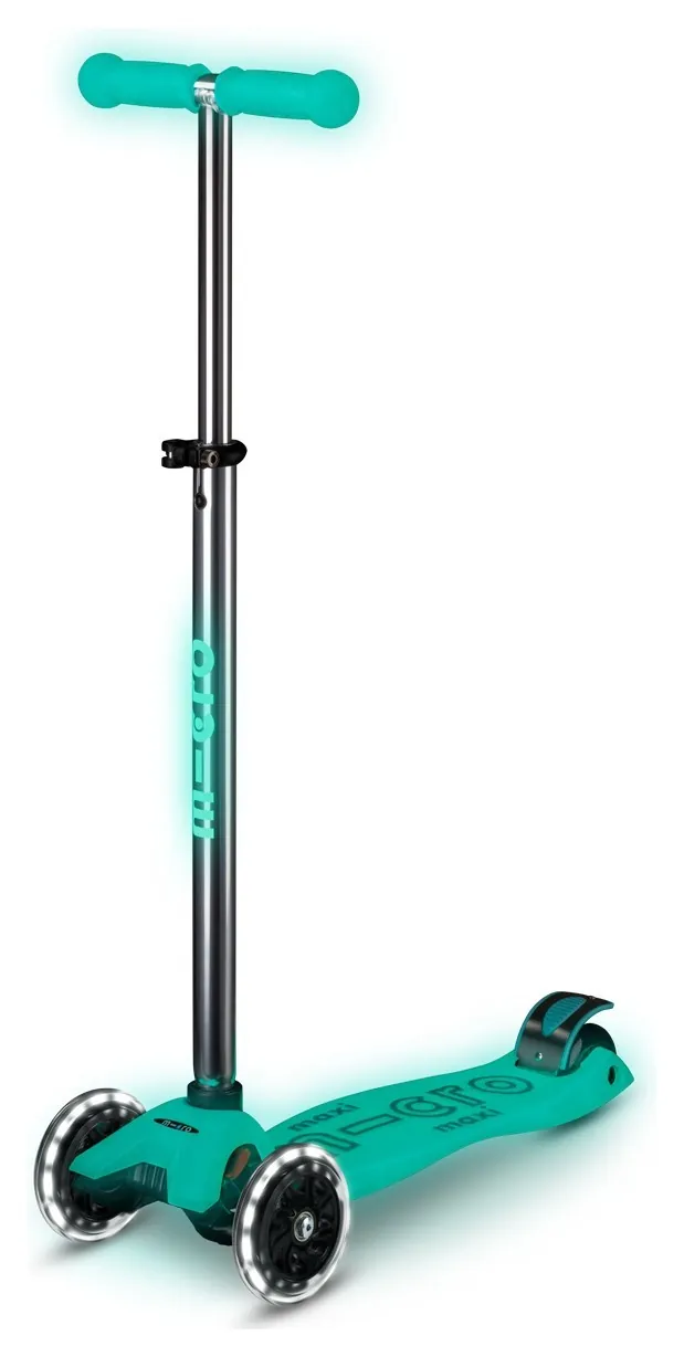 Самокат MICRO серії "Maxi Deluxe Glow LED" – ЖЕЛЕЙНИЙ ЗЕЛЕНИЙ (до 50 kg, 3-х колісний, світло) (MMD365)