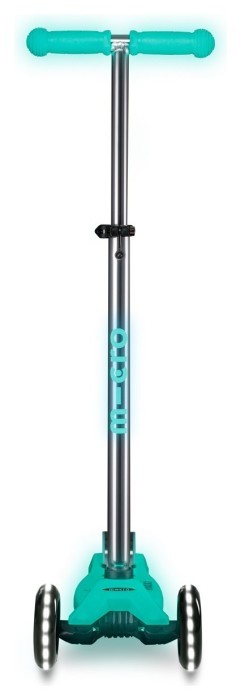 Самокат MICRO серии "Maxi Deluxe Glow LED" – ЖЕЛЕЙНЫЙ ЗЕЛЕНЫЙ (до 50 kg, 3-х колесный, свет)