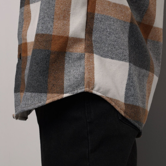 Рубашка в клеточку серо-коричневая. Мужская рубашка Pobedov Tartan в клеточку серо-коричневая