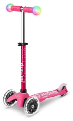 Самокат MICRO серии "Mini Deluxe Magic" - РОЗОВЫЙ (до 50 kg, 3-х колесный, свет)
