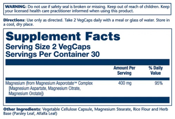 Magnesium Asporotate 400mg - 60 vcaps