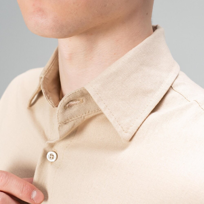 Рубашка мужская Slavni на пуговицах классическая бежевая, Рубашка Slavni Basset из льна на пуговицах бежевая