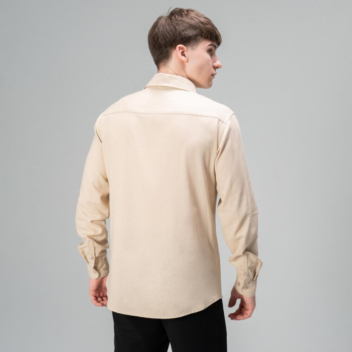 Рубашка мужская Slavni на пуговицах классическая бежевая, Рубашка Slavni Basset из льна на пуговицах бежевая