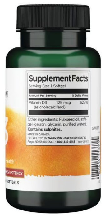 Vitamin D3 Highest Potency 5,000 IU (125 mcg) – 250 sgels (Поврежденная этикетка)