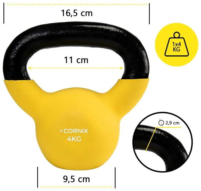 Гиря металлическая Cornix 4 кг с виниловым покрытием XR-0435 Yellow/Black