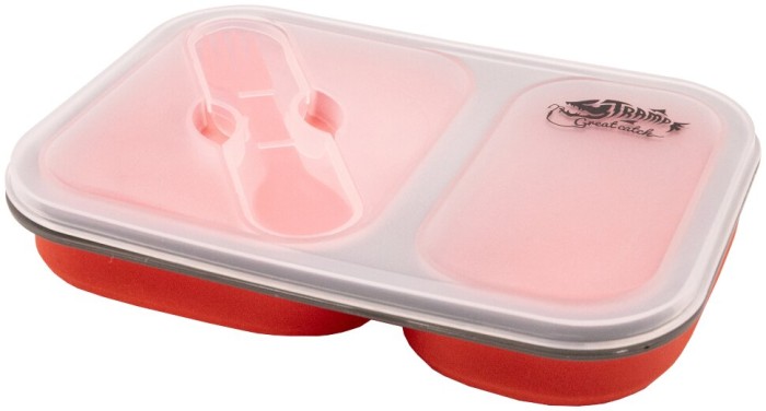 Контейнер TRAMP складной силиконовый 2 от. с крышкой защелкой 900мл (с ложкой-вилкой), Оранжевый