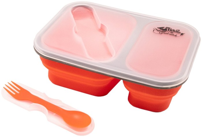 Контейнер TRAMP складной силиконовый 2 от. с крышкой защелкой 900мл (с ложкой-вилкой), Оранжевый