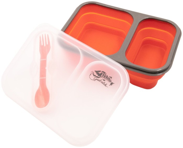 Контейнер TRAMP складной силиконовый 2 от. с крышкой защелкой 900мл (с ложкой-вилкой), Оранжевый