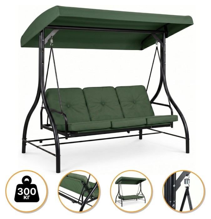 Садова гойдалка з товстим матрацом LEOBRO Luxury Pro Green (LB-1047)