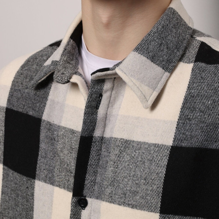 Рубашка в клетку черно-белая. Мужская рубашка Pobedov Tartan в клетку черно-белая