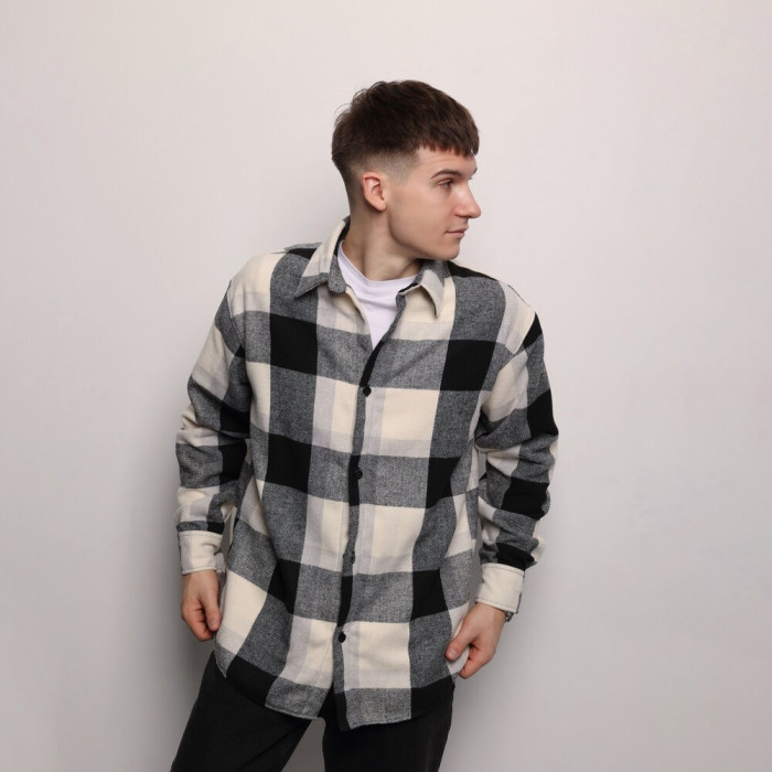 Рубашка в клетку черно-белая. Мужская рубашка Pobedov Tartan в клетку черно-белая
