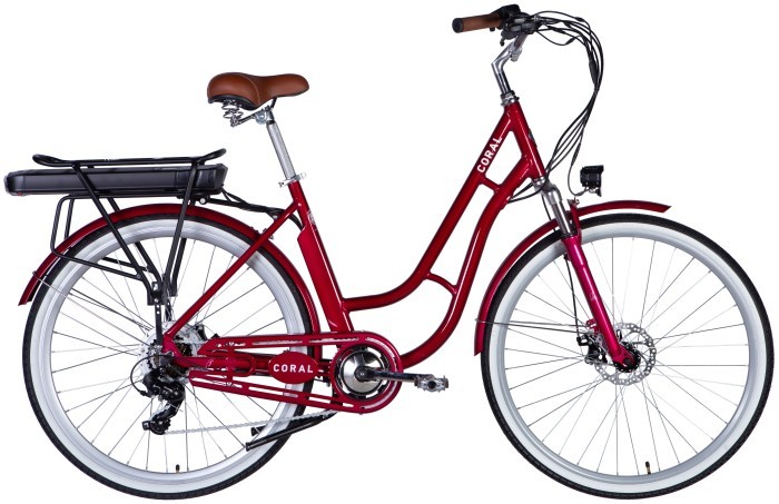 Велосипед з електроприводом 28" AL Dorozhnik eCORAL DD FR рама-19" 48B 12.5А*г 500Вт рубіновий YS 7496 2025, укр, укр