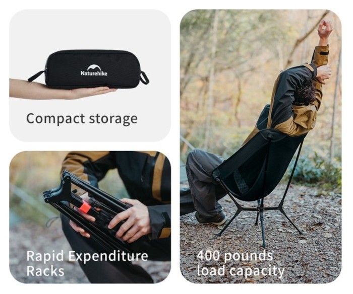 Стілець складаний ультралегкий Naturehike CNK2550JJ013 Yamami YL01, розмір М, алюміній, чорний, укр, укр