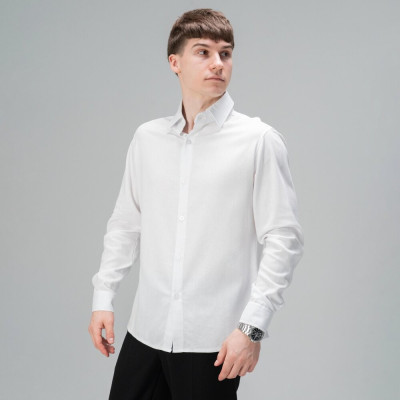 Рубашка мужская Slavni на пуговицах классическая белая, Рубашка Slavni Basset из льна на пуговицах белая