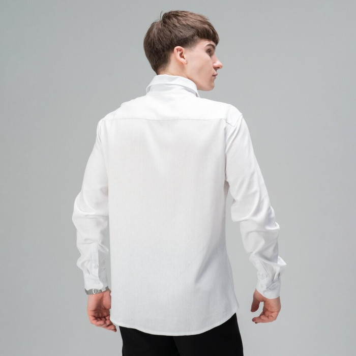 Рубашка мужская Slavni на пуговицах классическая белая, Рубашка Slavni Basset из льна на пуговицах белая