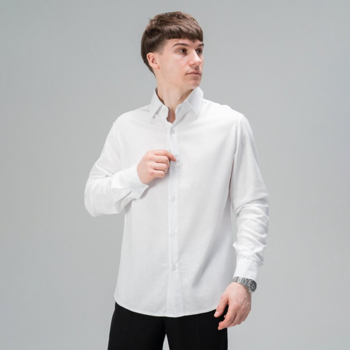 Рубашка мужская Slavni на пуговицах классическая белая, Рубашка Slavni Basset из льна на пуговицах белая