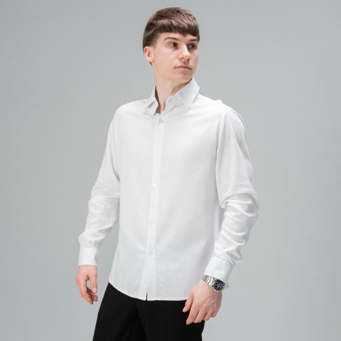 Рубашка мужская Slavni на пуговицах классическая белая, Рубашка Slavni Basset из льна на пуговицах белая