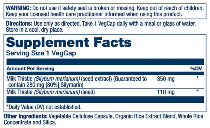 Milk Thistle Seed Extract One 350mg - 30 vcaps