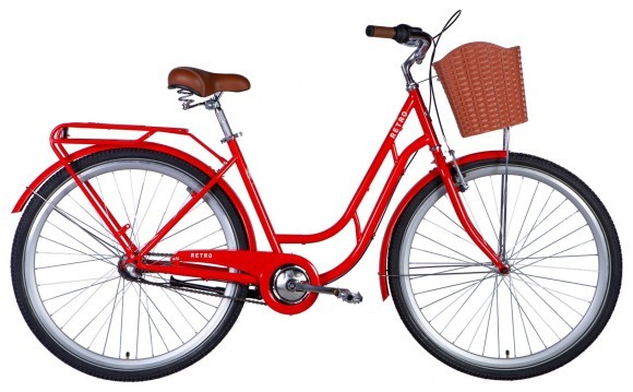 Велосипед ST 28" Dorozhnik RETRO планет. рама- " с багажником задн St с корзиной Pl с крылом St 2024 (помаранчевий ), укр