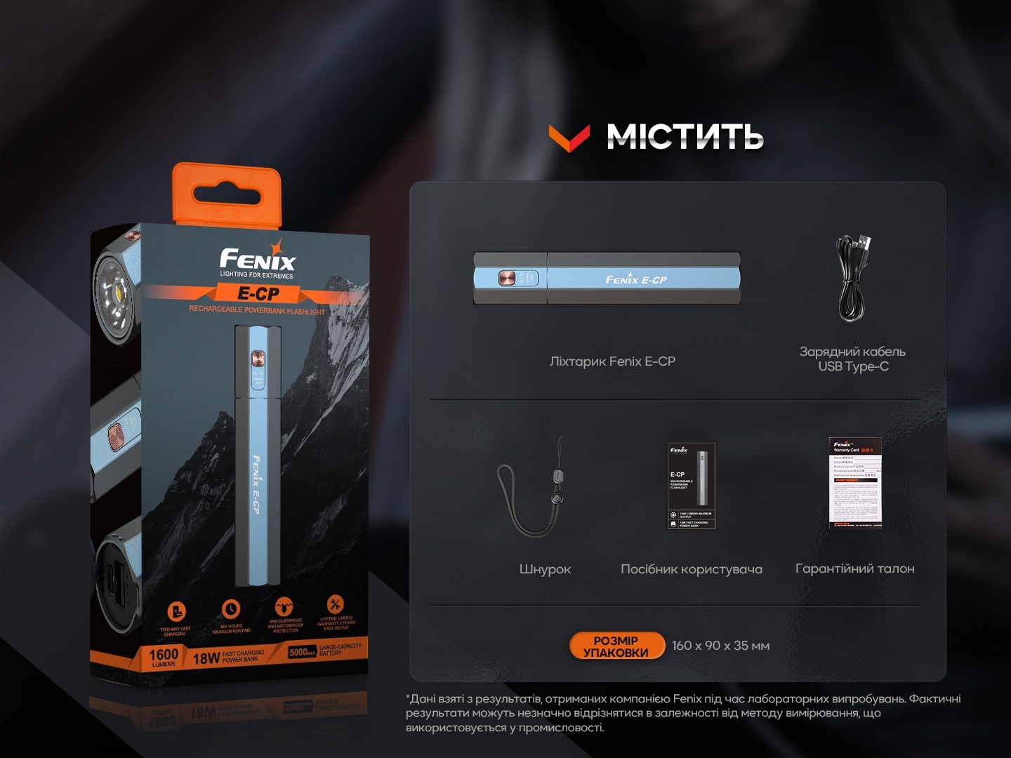 Фонарь ручной Fenix E-CP голубой