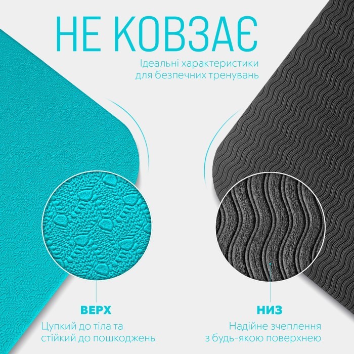 Коврик для йоги и фитнеса EasyFit TPE+TC 6 мм двухслойный мятный черный