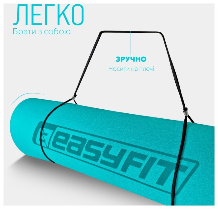 Коврик для йоги и фитнеса EasyFit TPE+TC 6 мм двухслойный мятный черный