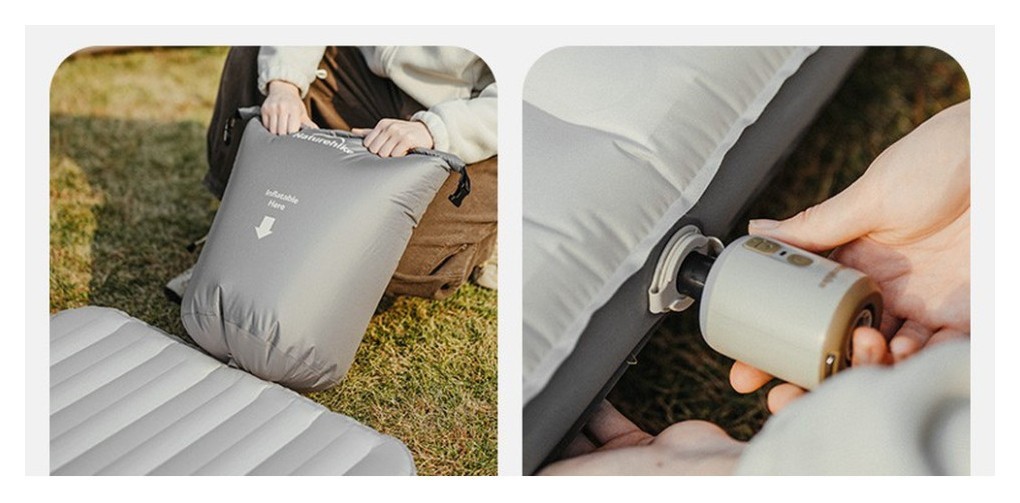 Матрас туристический надувной одноместный Naturehike CNK2450WS034, 198х68х9.5 см, коричневый, для кемпинга с мешком для надува.