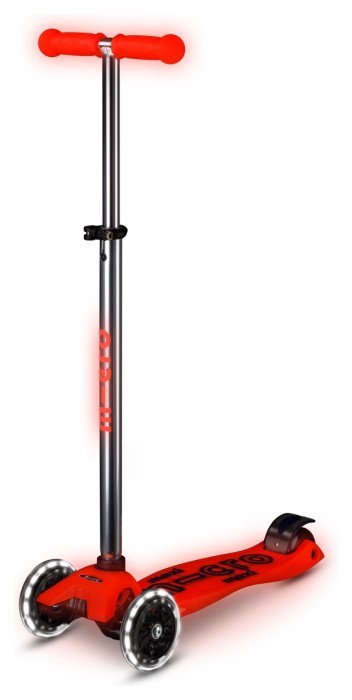 Самокат MICRO серии "Maxi Deluxe Glow LED" – КРАСНАЯ АУРА (до 50 kg, 3-х колесный, свет)