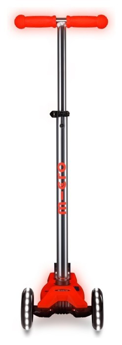 Самокат MICRO серии "Maxi Deluxe Glow LED" – КРАСНАЯ АУРА (до 50 kg, 3-х колесный, свет)