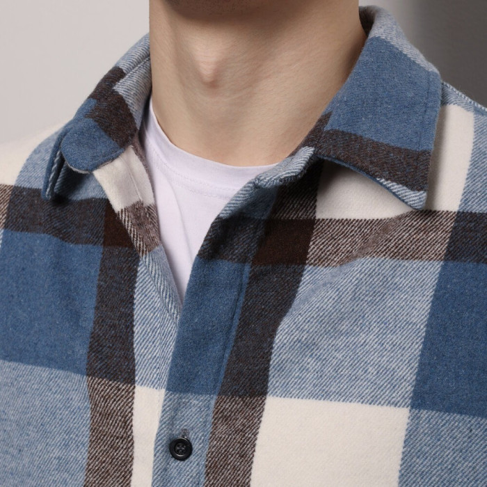 Рубашка в клеточку Сине-черная. Мужская рубашка Pobedov Tartan в клеточку Сине-черная