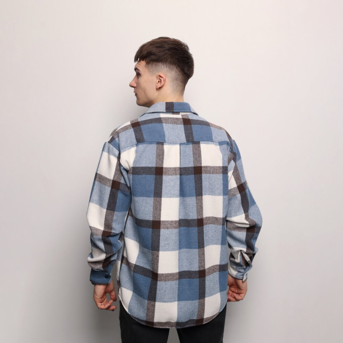 Рубашка в клеточку Сине-черная. Мужская рубашка Pobedov Tartan в клеточку Сине-черная