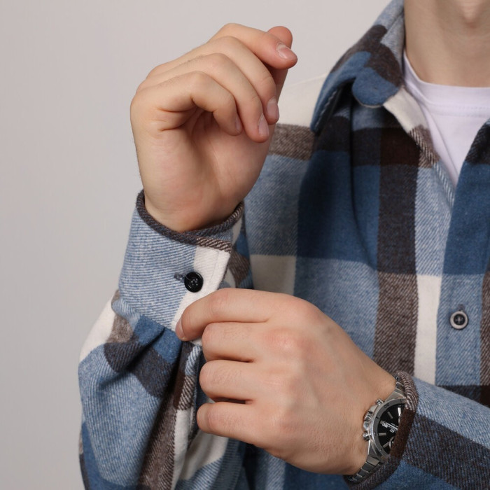 Рубашка в клеточку Сине-черная. Мужская рубашка Pobedov Tartan в клеточку Сине-черная