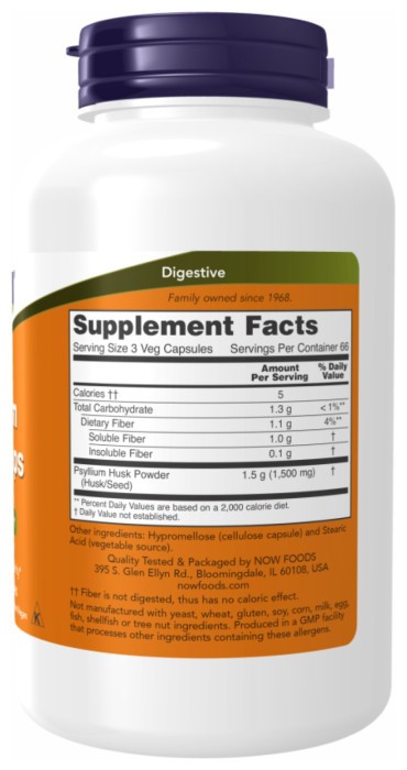 Psyllium Husk 500mg - 200 vcaps