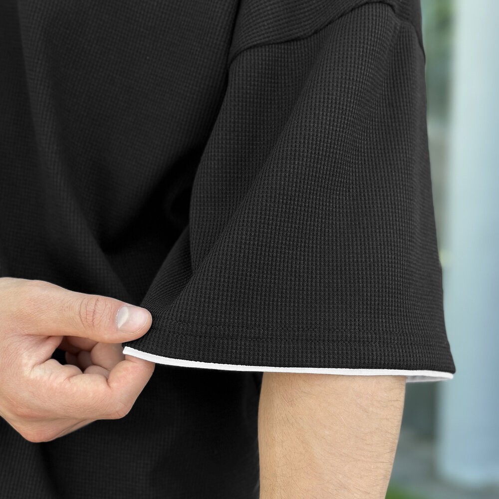 Чоловічий літній комплект шорти і футболка чорний вільного крою Pobedov Jack