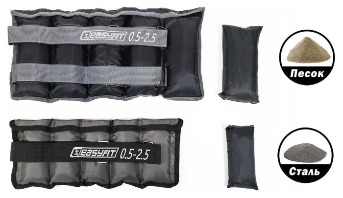Утяжелители для ног и рук с металлом EasyFit Metal наборные с переменным весом 0,5-2,5 кг