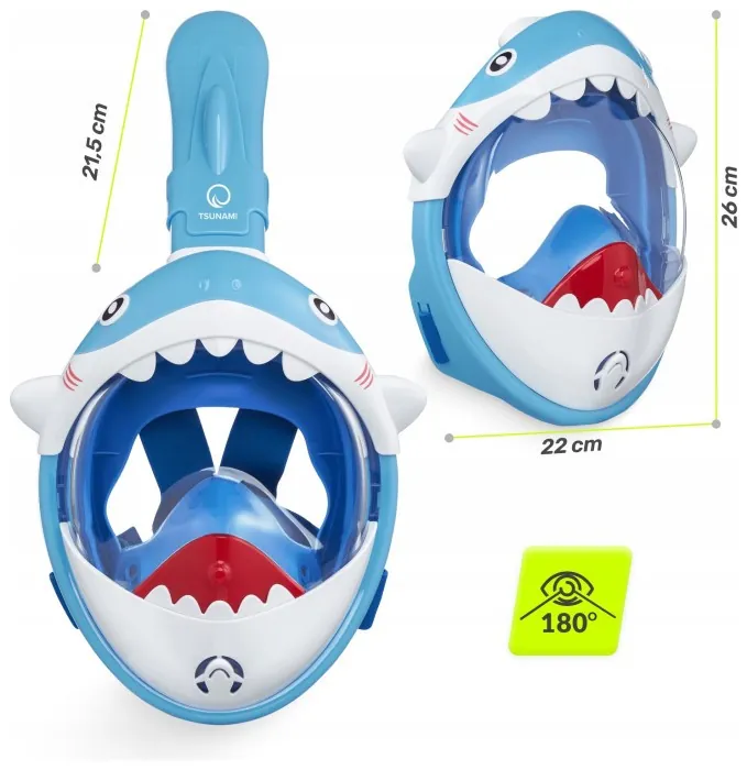 Маска для снорклинга TSUNAMI Shark полнолицевая, детская Sky Blue (P-5907739318237)