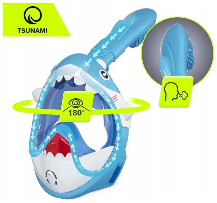 Маска для снорклинга TSUNAMI Shark полнолицевая, детская Sky Blue (P-5907739318237)