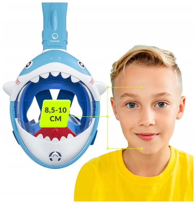 Маска для снорклинга TSUNAMI Shark полнолицевая, детская Sky Blue (P-5907739318237)