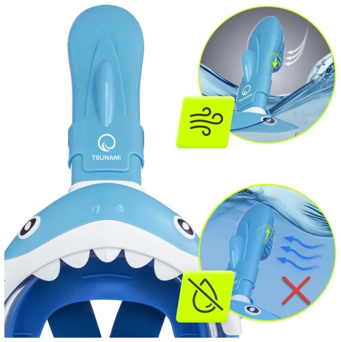 Маска для снорклинга TSUNAMI Shark полнолицевая, детская Sky Blue (P-5907739318237)