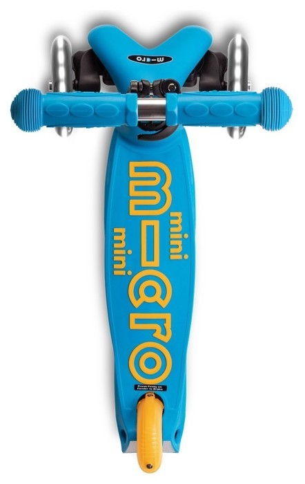 Самокат MICRO серии "Mini Deluxe Foldable LED" – ГОЛУБОЙ ОКЕАН (сложный, до 50 кг (kg), трехколесный, свет)