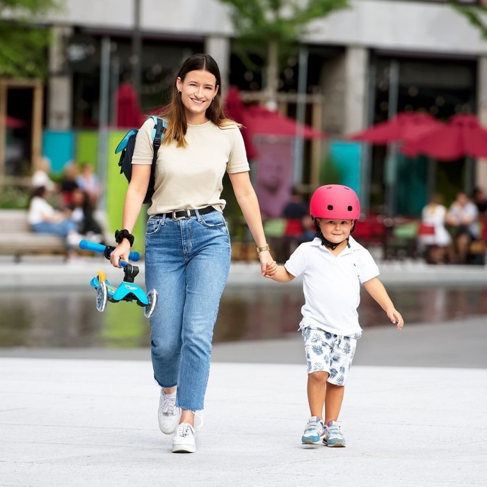 Самокат MICRO серии "Mini Deluxe Foldable LED" – ГОЛУБОЙ ОКЕАН (сложный, до 50 кг (kg), трехколесный, свет)