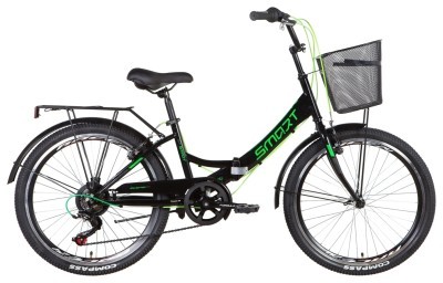 Велосипед 24" Formula SMART с корзиной, трещотка 2022 (черно-зеленый) (черно-зеленый)