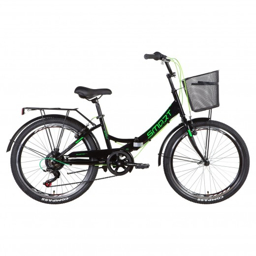 Велосипед 24&quot; Formula SMART з кошиком, тріскачка 2022 (чорно-зелений) — 
