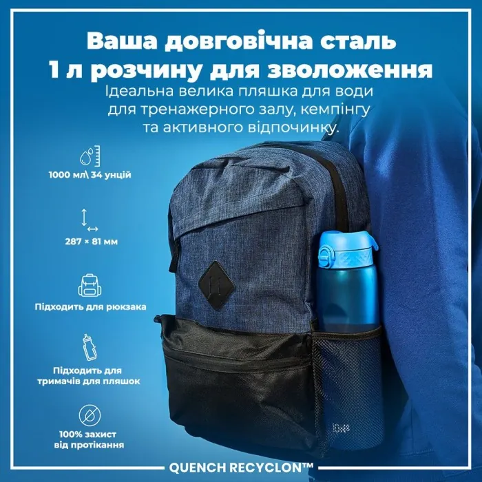Картофель для воды ION8 1000 мл. (ЭКО бутылка) BPA Free, Blue