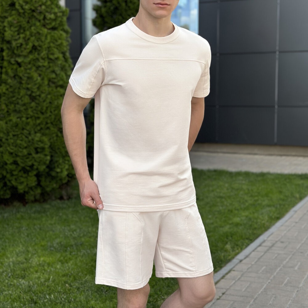 Літній комлект для чоловіків світлий бежевий шорти та футболка Pobedov Barel, укр, укр