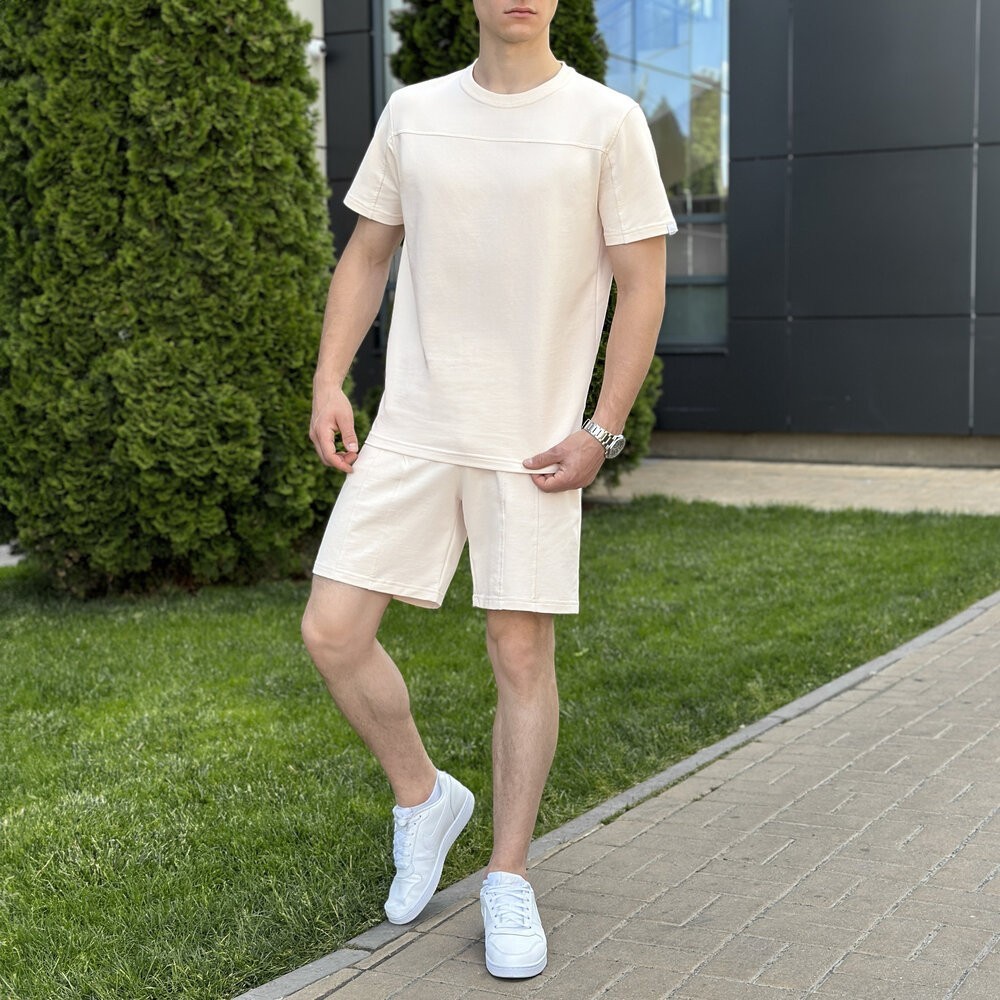 Літній комлект для чоловіків світлий бежевий шорти та футболка Pobedov Barel, укр, укр