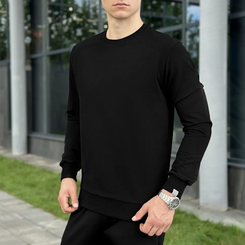 Світшот чоловічий однотонний чорний Pobedov 001 (S)